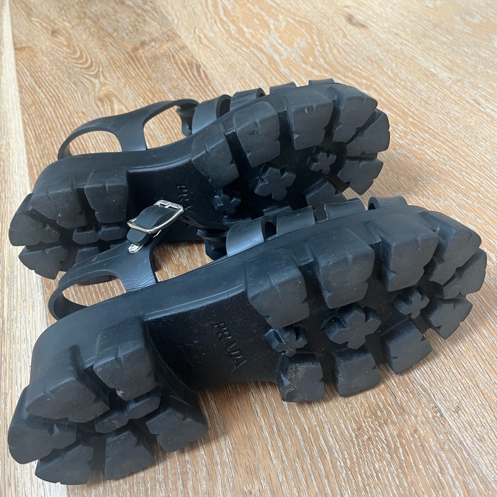 Prada Black Rubber Caged Platform Sandals - Picture 5 of 6